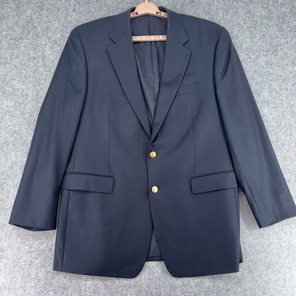 Lauren Ralph Lauren Mens Navy Blue Wool Two Button Blazer Gold Buttons 44L